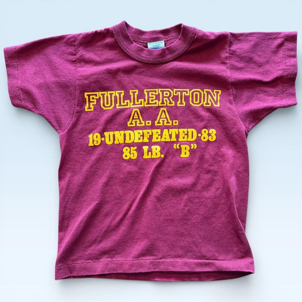 Vintage Fullerton A.A. Undefeated 1983 Shirt Kids 6-7 Red Sportswear 80s